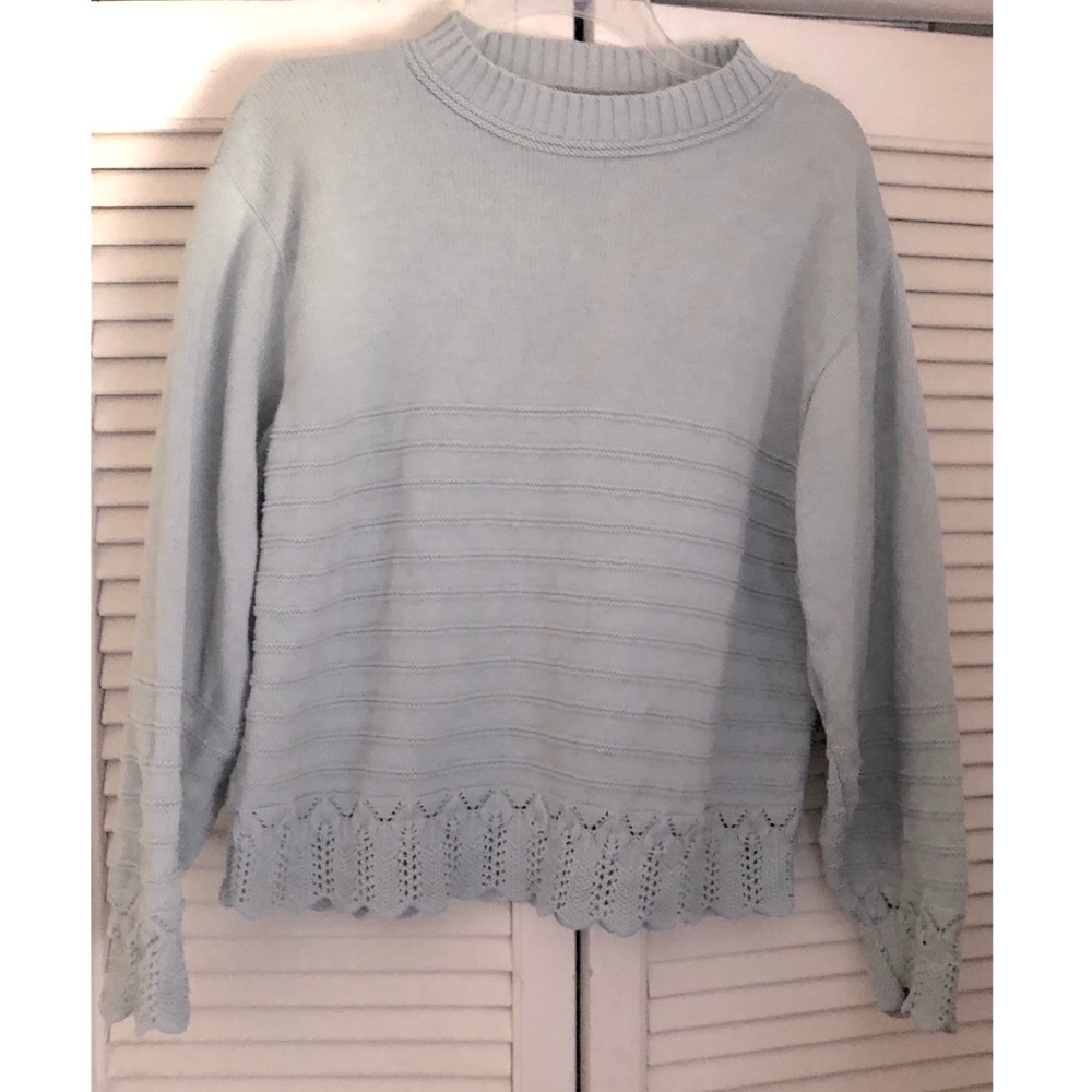 Vintage United States Sweaters Crewneck Sweater with Embroidered Lace Trim M